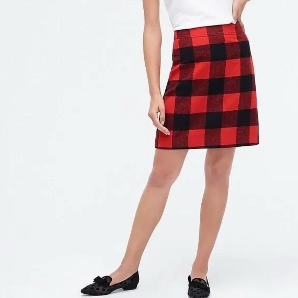 J Crew Red Black Buffalo Plaid Wool Blend Mini Skirt Sz 2 Lined Fall Winter NWOT